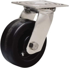 Hamilton - 5" Diam x 2" Wide x 6-1/2" OAH Top Plate Mount Swivel Caster - Phenolic, 800 Lb Capacity, Delrin Bearing, 3-3/4 x 4-1/2" Plate - Eagle Tool & Supply
