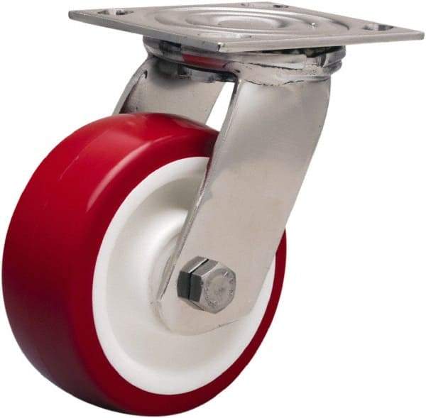 Hamilton - 5" Diam x 2" Wide x 6-1/2" OAH Top Plate Mount Swivel Caster - Polyurethane Mold on Polypropylene, 800 Lb Capacity, Delrin Bearing, 3-3/4 x 4-1/2" Plate - Eagle Tool & Supply