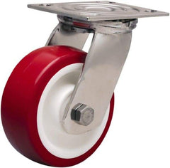 Hamilton - 5" Diam x 2" Wide x 6-1/2" OAH Top Plate Mount Swivel Caster - Polyurethane Mold on Polypropylene, 800 Lb Capacity, Delrin Bearing, 3-3/4 x 4-1/2" Plate - Eagle Tool & Supply