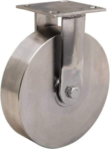 Hamilton - 8" Diam x 2" Wide x 9-1/2" OAH Top Plate Mount Rigid Caster - Forged Steel, 800 Lb Capacity, Delrin Bearing, 3-3/4 x 4-1/2" Plate - Eagle Tool & Supply