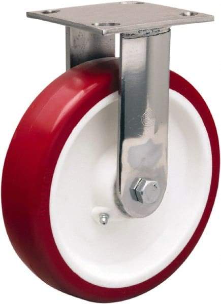 Hamilton - 8" Diam x 2" Wide x 9-1/2" OAH Top Plate Mount Rigid Caster - Polyurethane Mold on Polypropylene, 800 Lb Capacity, Delrin Bearing, 3-3/4 x 4-1/2" Plate - Eagle Tool & Supply