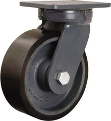 Hamilton - 8" Diam x 3" Wide x 10-1/2" OAH Top Plate Mount Swivel Caster - Polyurethane Mold onto Cast Iron Center, 3,250 Lb Capacity, Sealed Precision Ball Bearing, 5-1/4 x 7-1/4" Plate - Eagle Tool & Supply