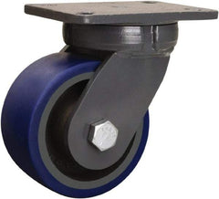 Hamilton - 6" Diam x 3" Wide x 8" OAH Top Plate Mount Swivel Caster - Polyurethane Mold onto Cast Iron Center, 1,800 Lb Capacity, Precision Tapered Roller Bearing, 5-1/4 x 7-1/4" Plate - Eagle Tool & Supply