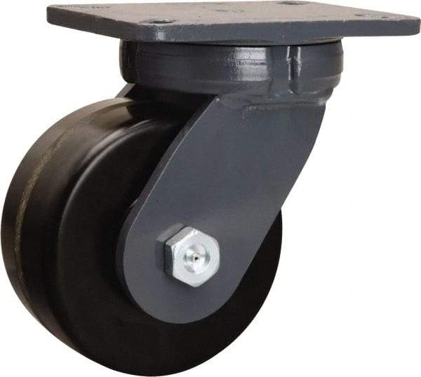 Hamilton - 6" Diam x 3" Wide x 8" OAH Top Plate Mount Swivel Caster - Phenolic, 2,000 Lb Capacity, Tapered Roller Bearing, 5-1/4 x 7-1/4" Plate - Eagle Tool & Supply