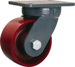 Hamilton - 6" Diam x 3" Wide x 8" OAH Top Plate Mount Swivel Caster - Cast Iron, 2,500 Lb Capacity, Precision Ball Bearing, 5-1/4 x 7-1/4" Plate - Eagle Tool & Supply