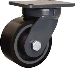 Hamilton - 6" Diam x 3" Wide x 8" OAH Top Plate Mount Swivel Caster - Polyurethane Mold onto Cast Iron Center, 2,860 Lb Capacity, Tapered Roller Bearing, 5-1/4 x 7-1/4" Plate - Eagle Tool & Supply