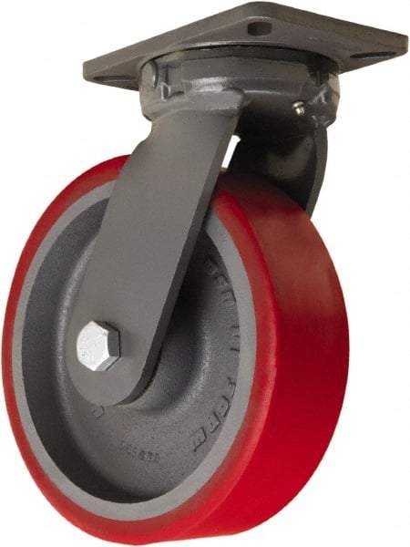 Hamilton - 10" Diam x 3" Wide x 12-1/2" OAH Top Plate Mount Swivel Caster - Polyurethane Mold onto Cast Iron Center, 3,600 Lb Capacity, Sealed Precision Ball Bearing, 5-1/4 x 7-1/4" Plate - Eagle Tool & Supply