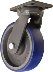 Hamilton - 10" Diam x 3" Wide x 12-1/2" OAH Top Plate Mount Swivel Caster - Polyurethane Mold onto Cast Iron Center, 2,400 Lb Capacity, Precision Tapered Roller Bearing, 5-1/4 x 7-1/4" Plate - Eagle Tool & Supply