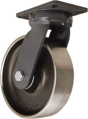 Hamilton - 10" Diam x 3" Wide x 12-1/2" OAH Top Plate Mount Swivel Caster - Forged Steel, 6,000 Lb Capacity, Precision Ball Bearing, 5-1/4 x 7-1/4" Plate - Eagle Tool & Supply