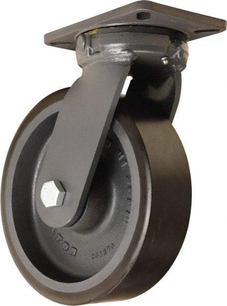 Hamilton - 10" Diam x 3" Wide x 12-1/2" OAH Top Plate Mount Swivel Caster - Polyurethane Mold onto Cast Iron Center, 3,900 Lb Capacity, Sealed Precision Ball Bearing, 5-1/4 x 7-1/4" Plate - Eagle Tool & Supply