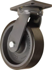 Hamilton - 10" Diam x 3" Wide x 12-1/2" OAH Top Plate Mount Swivel Caster - Polyurethane Mold onto Cast Iron Center, 3,900 Lb Capacity, Sealed Precision Ball Bearing, 5-1/4 x 7-1/4" Plate - Eagle Tool & Supply