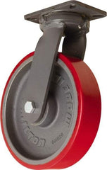 Hamilton - 12" Diam x 3" Wide x 15-1/2" OAH Top Plate Mount Swivel Caster - Polyurethane Mold onto Cast Iron Center, 4,200 Lb Capacity, Tapered Roller Bearing, 5-1/4 x 7-1/4" Plate - Eagle Tool & Supply
