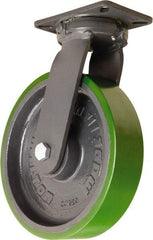 Hamilton - 12" Diam x 3" Wide x 15-1/2" OAH Top Plate Mount Swivel Caster - Polyurethane Mold onto Cast Iron Center, 3,500 Lb Capacity, Sealed Precision Ball Bearing, 5-1/4 x 7-1/4" Plate - Eagle Tool & Supply