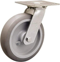 Hamilton - 8" Diam x 2" Wide x 9-1/2" OAH Top Plate Mount Swivel Caster - Rubber Mold on Polyolefin, 500 Lb Capacity, Straight Roller Bearing, 5 x 5-1/2" Plate - Eagle Tool & Supply