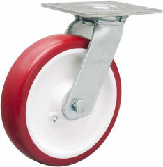 Hamilton - 8" Diam x 2" Wide x 9-1/2" OAH Top Plate Mount Swivel Caster - Polyurethane Mold on Polypropylene, 900 Lb Capacity, Straight Roller Bearing, 5 x 5-1/2" Plate - Eagle Tool & Supply