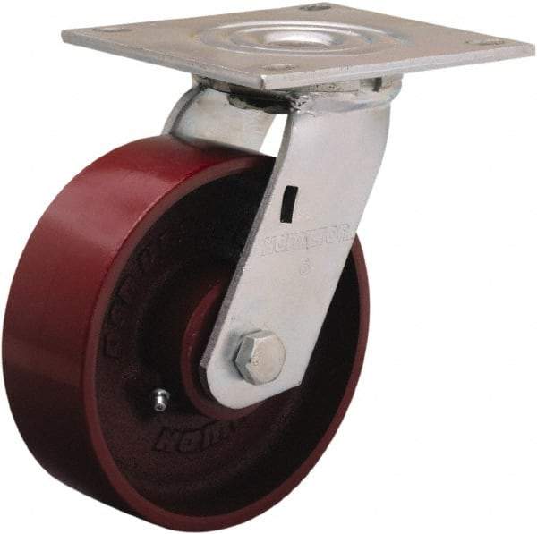 Hamilton - 6" Diam x 2" Wide x 7-1/2" OAH Top Plate Mount Swivel Caster - Cast Iron, 900 Lb Capacity, Sealed Precision Ball Bearing, 5 x 5-1/2" Plate - Eagle Tool & Supply