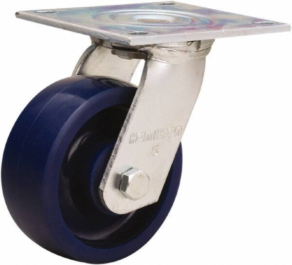 Hamilton - 5" Diam x 2" Wide x 6-1/2" OAH Top Plate Mount Swivel Caster - Polyurethane, 900 Lb Capacity, Sealed Precision Ball Bearing, 5 x 5-1/2" Plate - Eagle Tool & Supply