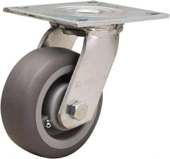 Hamilton - 5" Diam x 2" Wide x 6-1/2" OAH Top Plate Mount Swivel Caster - Rubber Mold on Polyolefin, 350 Lb Capacity, Straight Roller Bearing, 5 x 5-1/2" Plate - Eagle Tool & Supply
