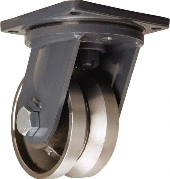 Hamilton - 8" Diam x 4" Wide, Forged Steel Swivel Caster - 15,000 Lb Capacity, Top Plate Mount, 8-1/2" x 8-1/2" Plate, Straight Roller Bearing - Eagle Tool & Supply