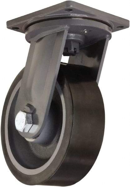 Hamilton - 12" Diam x 4" Wide x 15-1/2" OAH Top Plate Mount Swivel Caster - Polyurethane Mold on Forged Steel, 7,800 Lb Capacity, Tapered Roller Bearing, 8-1/2 x 8-1/2" Plate - Eagle Tool & Supply