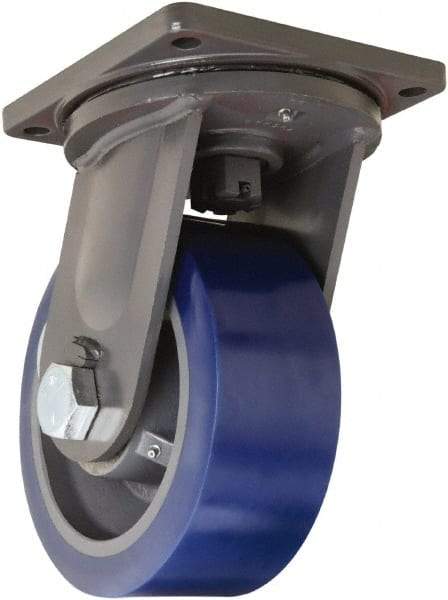 Hamilton - 10" Diam x 4" Wide x 13" OAH Top Plate Mount Swivel Caster - Polyurethane, 6,000 Lb Capacity, Tapered Roller Bearing, 8-1/2 x 8-1/2" Plate - Eagle Tool & Supply