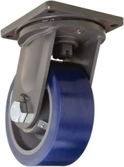Hamilton - 10" Diam x 4" Wide x 13" OAH Top Plate Mount Swivel Caster - Polyurethane, 6,000 Lb Capacity, Tapered Roller Bearing, 8-1/2 x 8-1/2" Plate - Eagle Tool & Supply