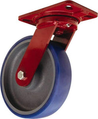 Hamilton - 8" Diam x 2" Wide x 9-3/4" OAH Top Plate Mount Swivel Caster - Polyurethane Mold onto Cast Iron Center, 1,200 Lb Capacity, Tapered Roller Bearing, 4-1/2 x 6-1/2" Plate - Eagle Tool & Supply