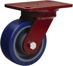 Hamilton - 5" Diam x 2" Wide x 6-3/4" OAH Top Plate Mount Swivel Caster - Polyurethane Mold onto Cast Iron Center, 840 Lb Capacity, Tapered Roller Bearing, 4-1/2 x 6-1/2" Plate - Eagle Tool & Supply