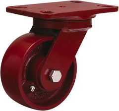 Hamilton - 5" Diam x 2" Wide x 6-3/4" OAH Top Plate Mount Swivel Caster - Cast Iron, 1,300 Lb Capacity, Sealed Precision Ball Bearing, 4-1/2 x 6-1/2" Plate - Eagle Tool & Supply