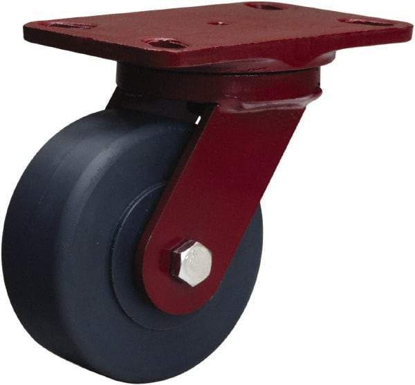 Hamilton - 5" Diam x 2" Wide x 6-3/4" OAH Top Plate Mount Swivel Caster - Nylon, 2,000 Lb Capacity, Sealed Precision Ball Bearing, 4-1/2 x 6-1/2" Plate - Eagle Tool & Supply