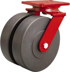Hamilton - 8" Diam x 2" Wide x 9-3/4" OAH Top Plate Mount Swivel Caster - Nylon, 2,000 Lb Capacity, Sealed Precision Ball Bearing, 4-1/2 x 6-1/2" Plate - Eagle Tool & Supply