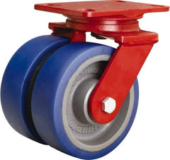 Hamilton - 6" Diam x 2" Wide x 7-3/4" OAH Top Plate Mount Swivel Caster - Polyurethane Mold onto Cast Iron Center, 1,920 Lb Capacity, Sealed Precision Ball Bearing, 4-1/2 x 6-1/2" Plate - Eagle Tool & Supply