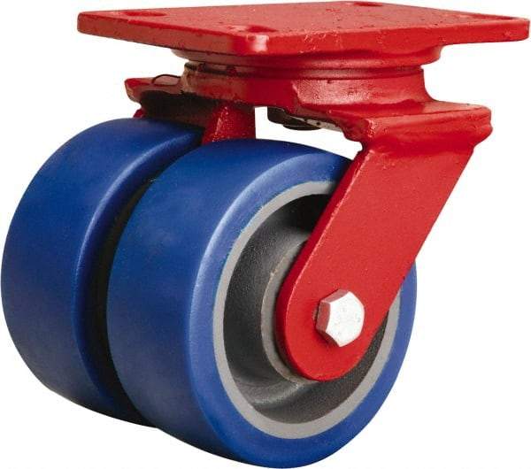 Hamilton - 5" Diam x 2" Wide x 6-3/4" OAH Top Plate Mount Swivel Caster - Polyurethane Mold onto Cast Iron Center, 1,680 Lb Capacity, Sealed Precision Ball Bearing, 4-1/2 x 6-1/2" Plate - Eagle Tool & Supply