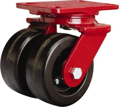 Hamilton - 5" Diam x 2" Wide x 6-3/4" OAH Top Plate Mount Swivel Caster - Phenolic, 2,000 Lb Capacity, Straight Roller Bearing, 4-1/2 x 6-1/2" Plate - Eagle Tool & Supply