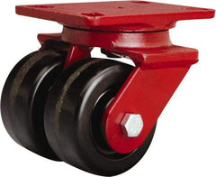 Hamilton - 4" Diam x 2" Wide x 5-5/8" OAH Top Plate Mount Swivel Caster - Phenolic, 1,600 Lb Capacity, Straight Roller Bearing, 4-1/2 x 6-1/2" Plate - Eagle Tool & Supply