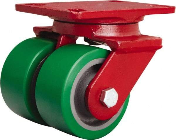 Hamilton - 4" Diam x 2" Wide x 5-5/8" OAH Top Plate Mount Swivel Caster - Polyurethane Mold onto Cast Iron Center, 1,500 Lb Capacity, Sealed Precision Ball Bearing, 4-1/2 x 6-1/2" Plate - Eagle Tool & Supply