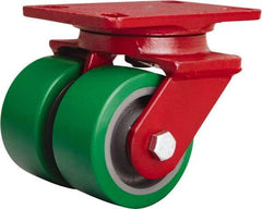 Hamilton - 4" Diam x 2" Wide x 5-5/8" OAH Top Plate Mount Swivel Caster - Polyurethane Mold onto Cast Iron Center, 1,500 Lb Capacity, Sealed Precision Ball Bearing, 4-1/2 x 6-1/2" Plate - Eagle Tool & Supply