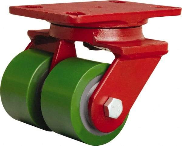 Hamilton - 3-1/4" Diam x 2" Wide x 5-1/4" OAH Top Plate Mount Swivel Caster - Polyurethane Mold onto Cast Iron Center, 1,150 Lb Capacity, Straight Roller Bearing, 4-1/2 x 6-1/2" Plate - Eagle Tool & Supply