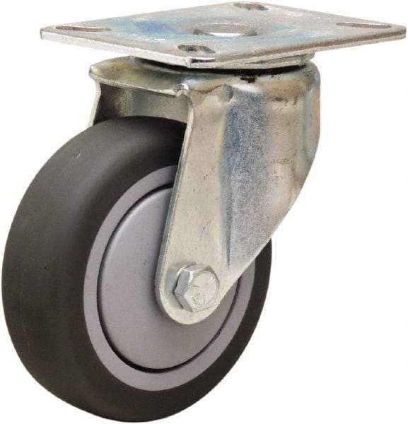 Hamilton - 4" Diam x 1-3/8" Wide x 5-1/16" OAH Top Plate Mount Swivel Caster - Rubber Mold on Polyolefin, 250 Lb Capacity, Precision Ball Bearing, 3-1/8 x 4-1/8" Plate - Eagle Tool & Supply