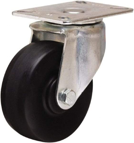 Hamilton - 4" Diam x 1-1/2" Wide x 5-1/16" OAH Top Plate Mount Swivel Caster - Hard Rubber, 300 Lb Capacity, Self-Lubricating Bearing, 3-1/8 x 4-1/8" Plate - Eagle Tool & Supply