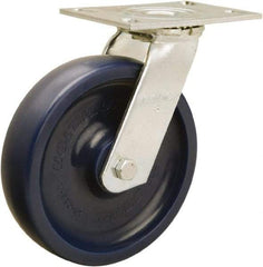 Hamilton - 8" Diam x 2" Wide x 9-1/2" OAH Top Plate Mount Swivel Caster - Polyurethane, 900 Lb Capacity, Sealed Precision Ball Bearing, 4-1/2 x 6-1/4" Plate - Eagle Tool & Supply