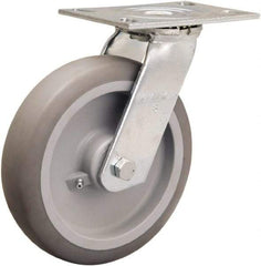Hamilton - 8" Diam x 2" Wide x 9-1/2" OAH Top Plate Mount Swivel Caster - Rubber Mold on Polyolefin, 500 Lb Capacity, Straight Roller Bearing, 4-1/2 x 6-1/4" Plate - Eagle Tool & Supply