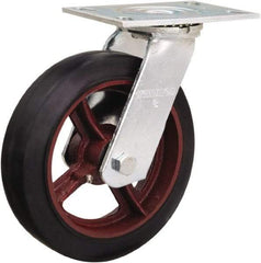 Hamilton - 8" Diam x 2" Wide x 9-1/2" OAH Top Plate Mount Swivel Caster - Rubber Mold on Cast Iron, 500 Lb Capacity, Straight Roller Bearing, 4-1/2 x 6-1/4" Plate - Eagle Tool & Supply