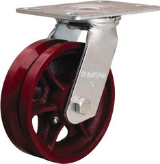 Hamilton - 6" Diam x 2" Wide, Iron Swivel Caster - 900 Lb Capacity, Top Plate Mount, 4-1/2" x 6-1/2" Plate, Straight Roller Bearing - Eagle Tool & Supply