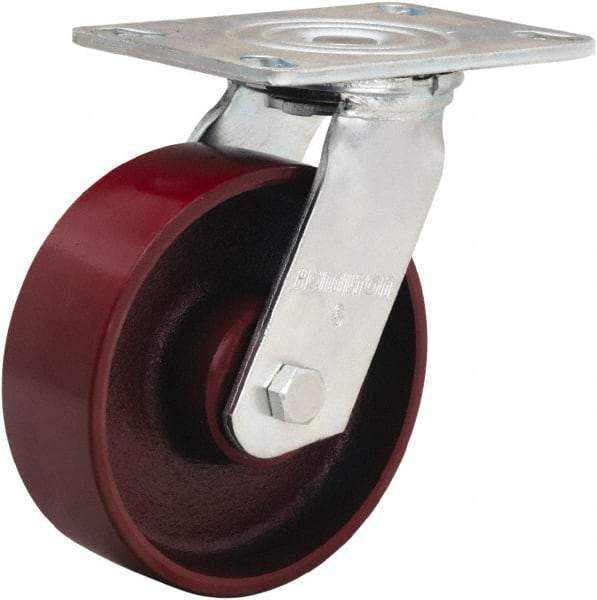 Hamilton - 6" Diam x 2" Wide x 7-1/2" OAH Top Plate Mount Swivel Caster - Cast Iron, 1,250 Lb Capacity, Sealed Precision Ball Bearing, 4-1/2 x 6-1/4" Plate - Eagle Tool & Supply