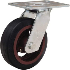 Hamilton - 6" Diam x 2" Wide x 7-1/2" OAH Top Plate Mount Swivel Caster - Rubber Mold on Cast Iron, 410 Lb Capacity, Straight Roller Bearing, 4-1/2 x 6-1/4" Plate - Eagle Tool & Supply
