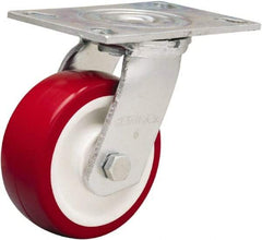 Hamilton - 5" Diam x 2" Wide x 6-1/2" OAH Top Plate Mount Swivel Caster - Polyurethane Mold on Polypropylene, 900 Lb Capacity, Straight Roller Bearing, 4-1/2 x 6-1/4" Plate - Eagle Tool & Supply