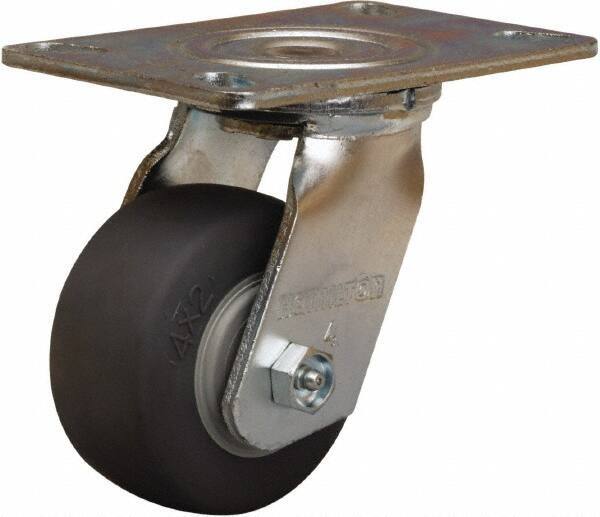 Hamilton - 4" Diam x 2" Wide x 5-5/8" OAH Top Plate Mount Swivel Caster - Rubber Mold on Polyolefin, 300 Lb Capacity, Straight Roller Bearing, 4-1/2 x 6-1/4" Plate - Eagle Tool & Supply