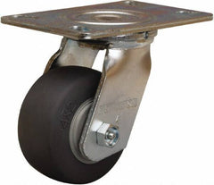 Hamilton - 4" Diam x 2" Wide x 5-5/8" OAH Top Plate Mount Swivel Caster - Rubber Mold on Polyolefin, 300 Lb Capacity, Straight Roller Bearing, 4-1/2 x 6-1/4" Plate - Eagle Tool & Supply