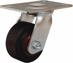 Hamilton - 4" Diam x 2" Wide x 5-5/8" OAH Top Plate Mount Swivel Caster - Rubber Mold on Cast Iron, 300 Lb Capacity, Straight Roller Bearing, 4-1/2 x 6-1/4" Plate - Eagle Tool & Supply